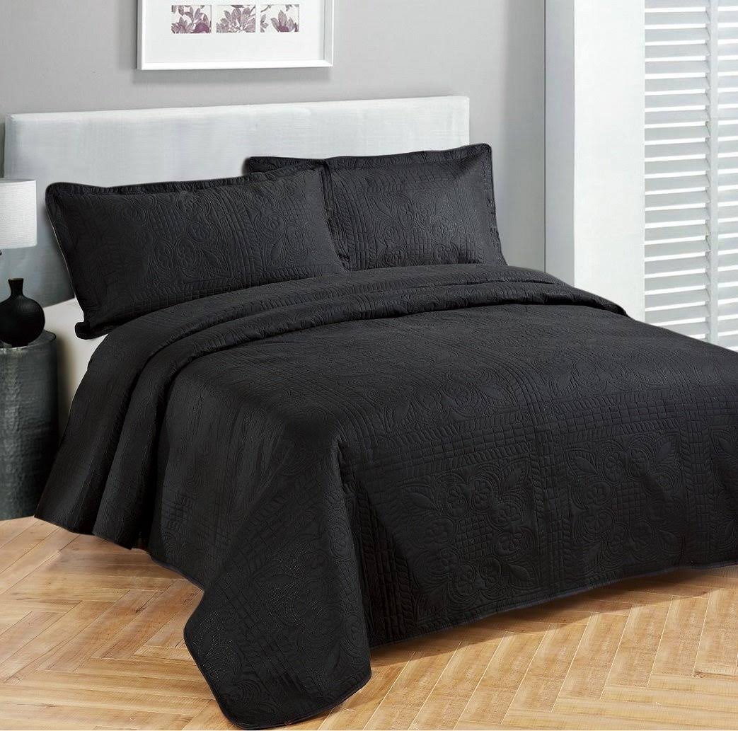 Linen 3PC King/California King Bed Cover, Black, 118 x 106-inches B1936