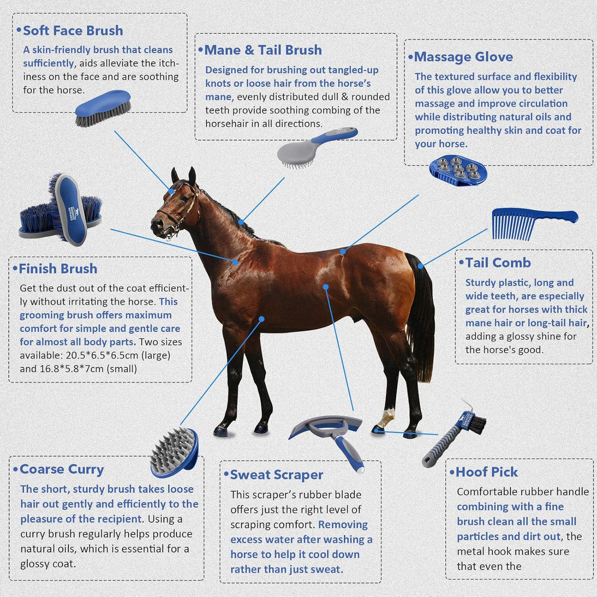 9-Piece Horse Grooming Kit with Waterproof Barrel Bag K36795