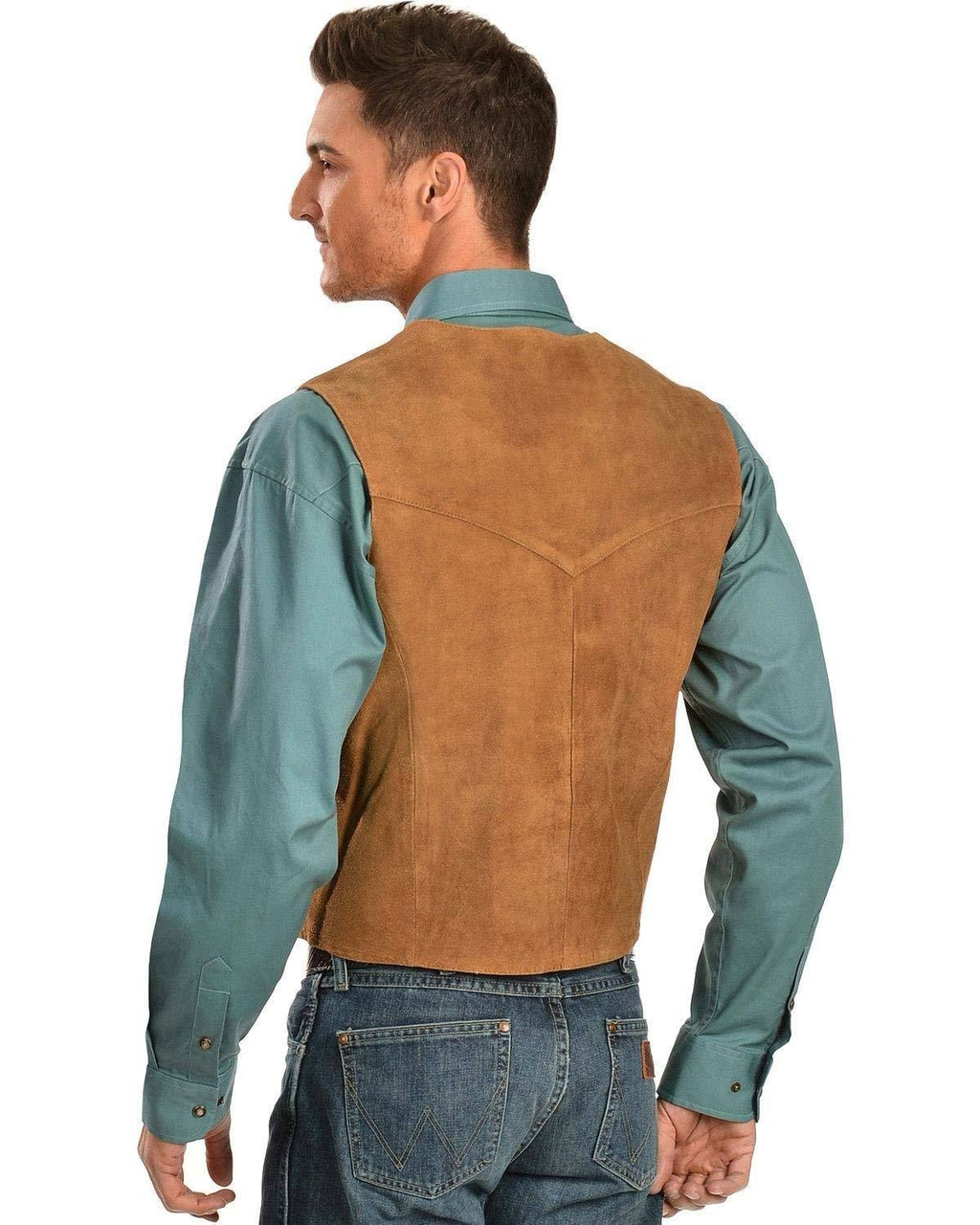 Brown Calf Suede Western Snap Vest U64764