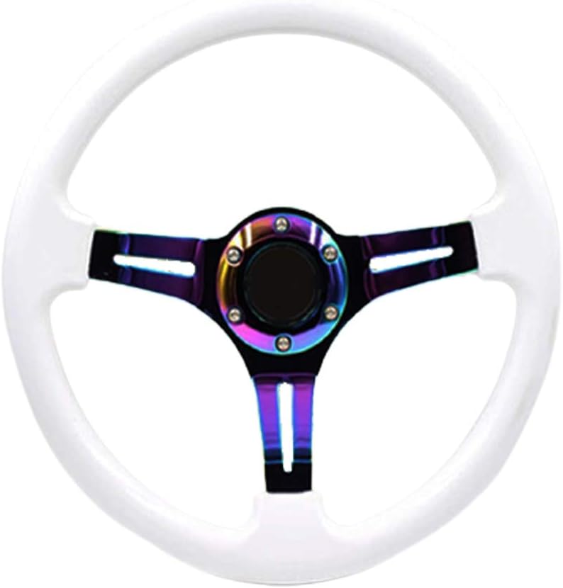 14 inch Car Racing Steering Wheel Deep Dish ABS with Horn White O3705