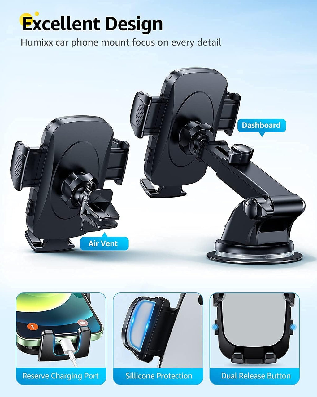 Grey Suction Cup Car Phone Holder Mount W8408
