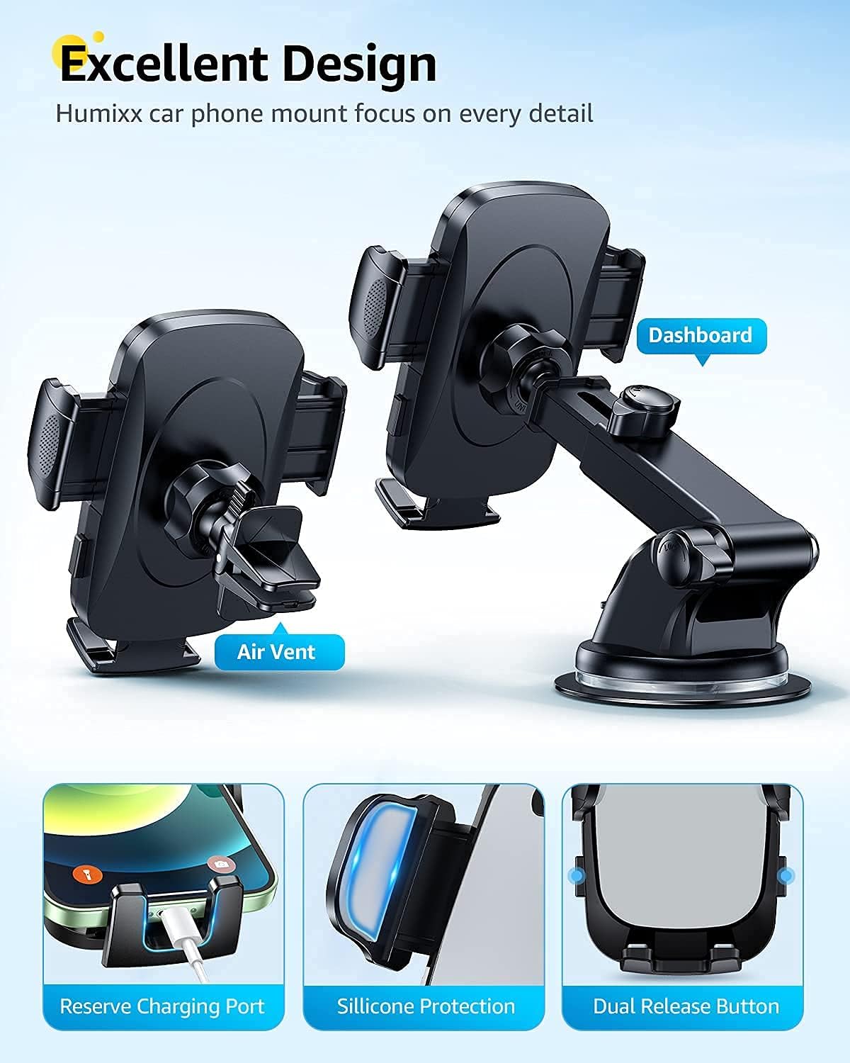 Grey Suction Cup Car Phone Holder Mount W8408