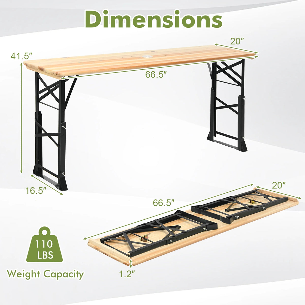 5.5 Ft Folding Wood Picnic Table H26841