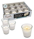 White Votive Candles 36 Pack Clear Glass Cups Unscented 15 Hour F993