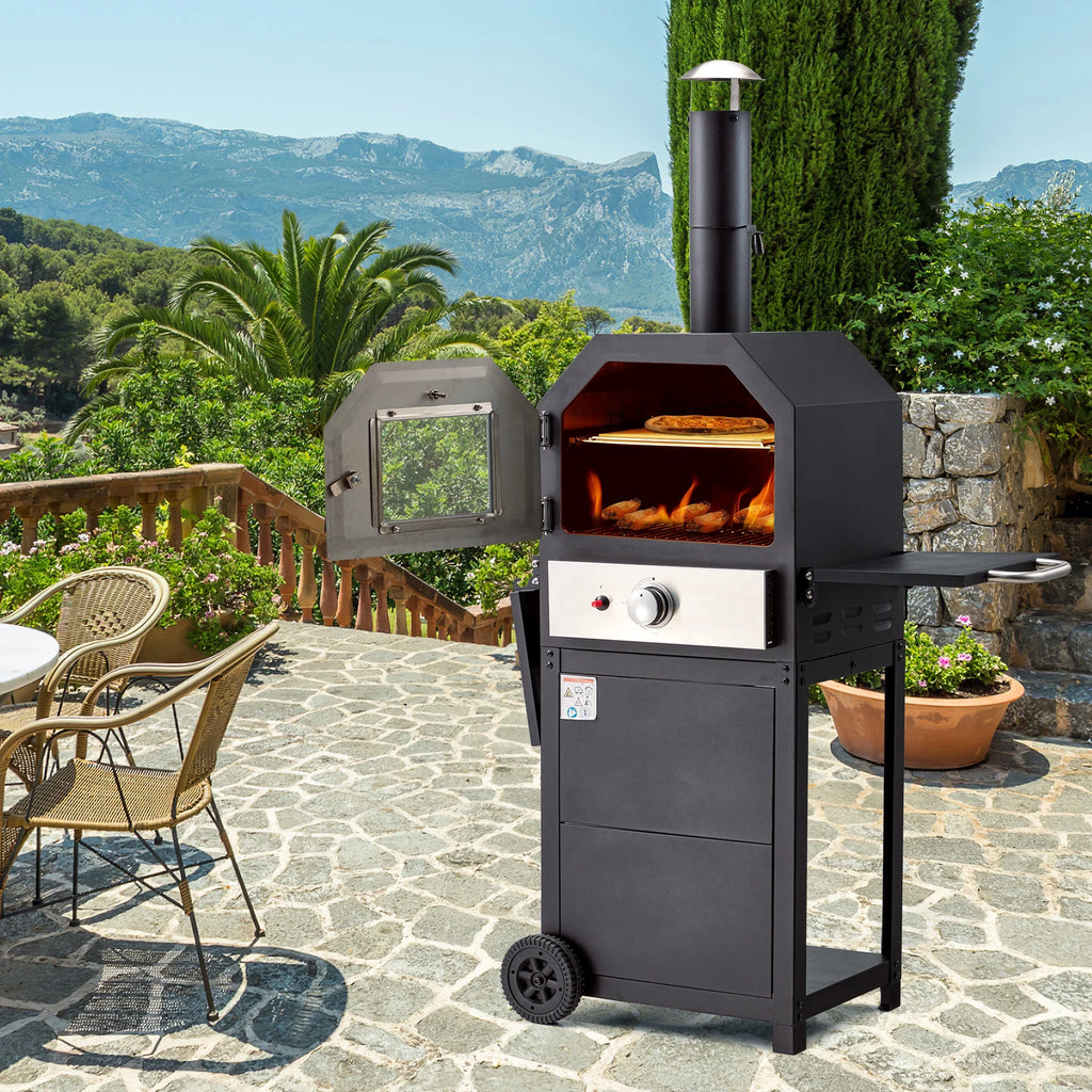 12 Propane Gas Pizza Oven with 2 Foldable Shelves and Wheels W1795