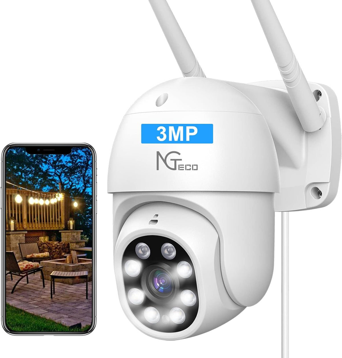 3MP Pan Tilt 2K WiFi Security Camera with Spotlight Night Vision P99415