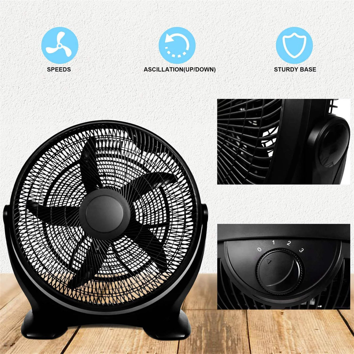 14 Inch 3-Speed Plastic Floor Fan, Black L933