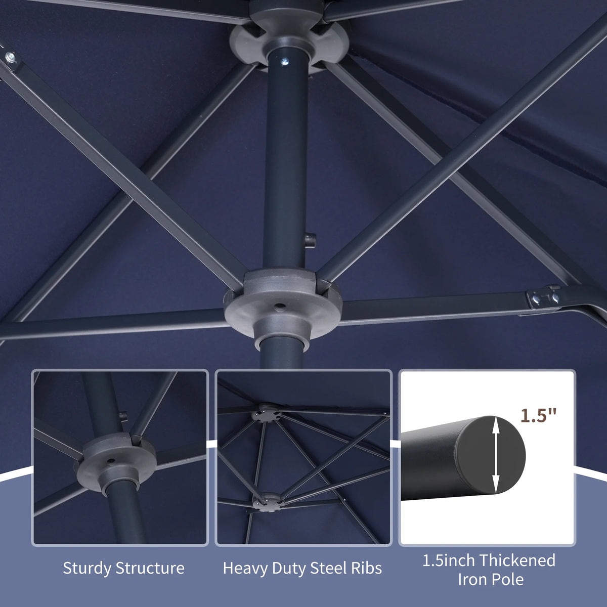 13 FT Patio Umbrella with Easy Crank, Dark Blue O618472