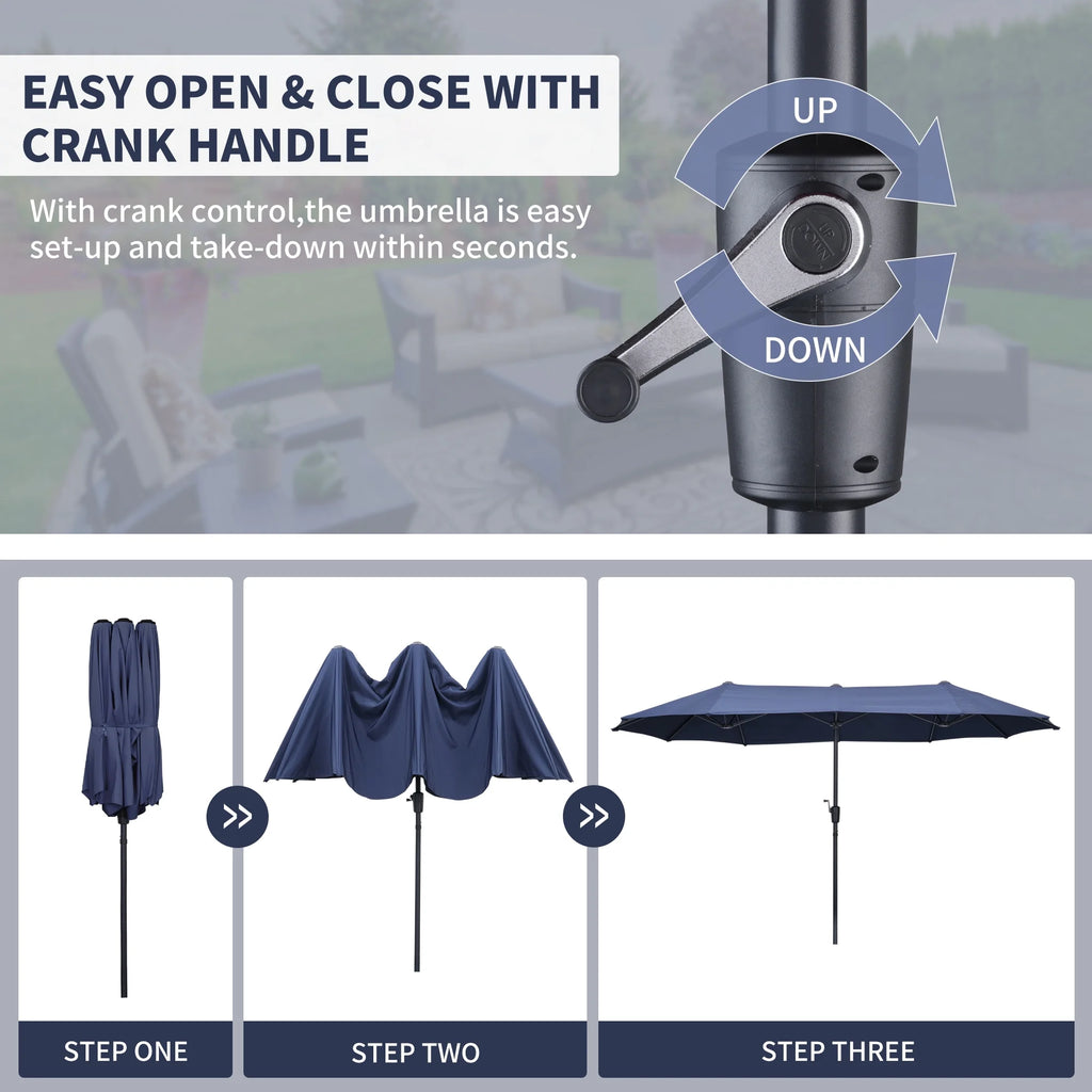 13 FT Patio Umbrella with Easy Crank, Dark Blue O618472