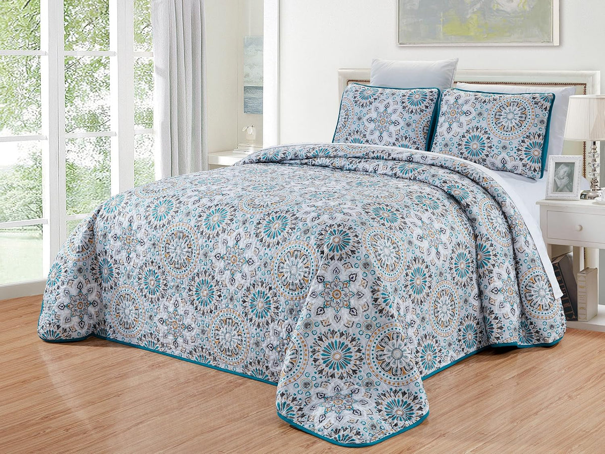 Oversize Reversible Quilt Set Cal King Size Bed Cover K283