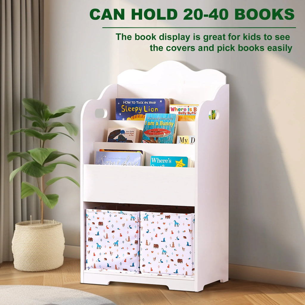 Pink Wood 4 Tier Kids Bookshelf with Toy Bin O803