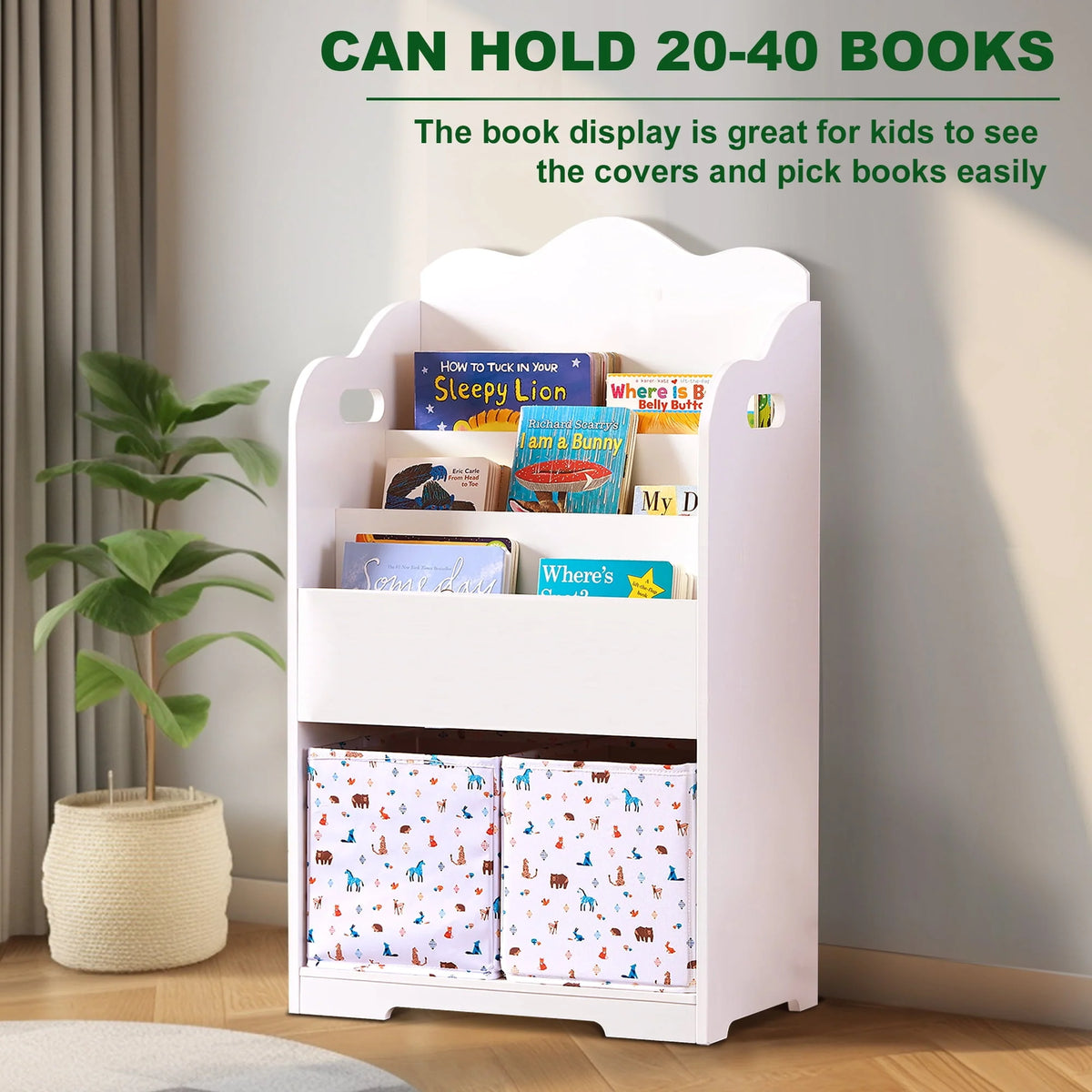Pink Wood 4 Tier Kids Bookshelf with Toy Bin O803
