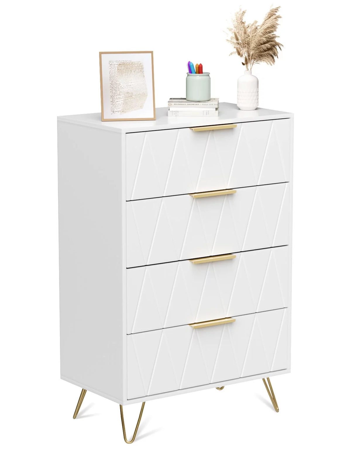Black 4 Drawer Wood Dresser with Metal Handles M503754