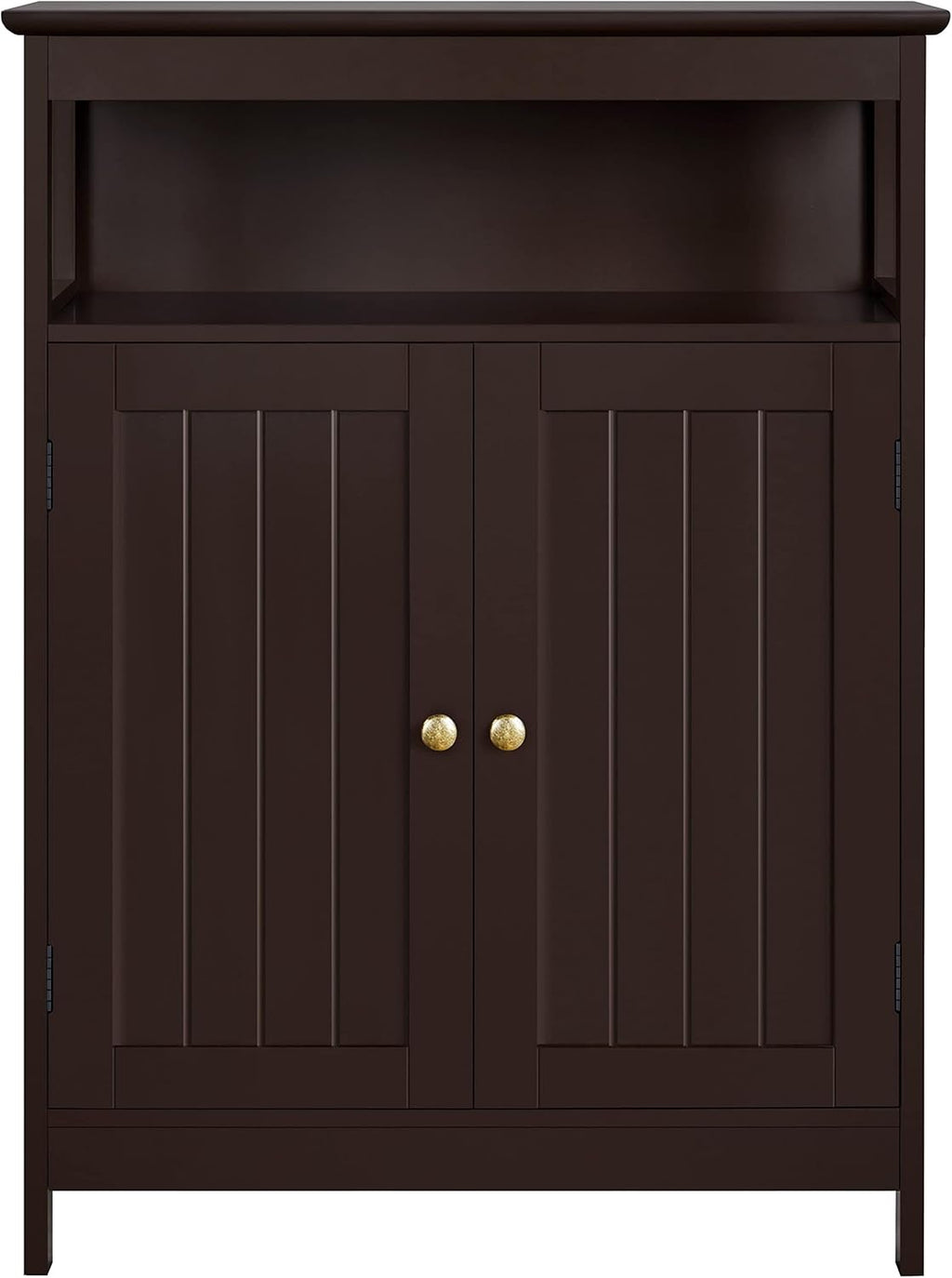 White Wooden Bathroom Floor Cabinet with Double Doors and Adjustable Shelves A6745