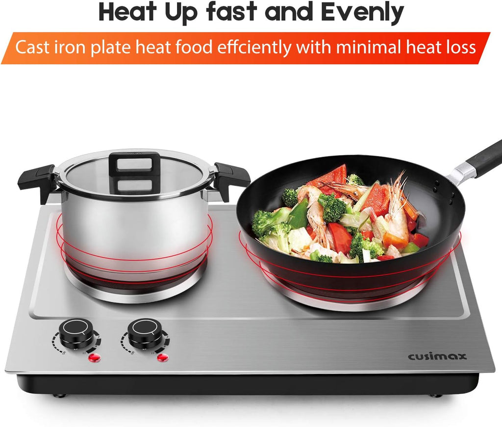 1800W Stainless Steel Silver Double Electric Hot Plate G717415