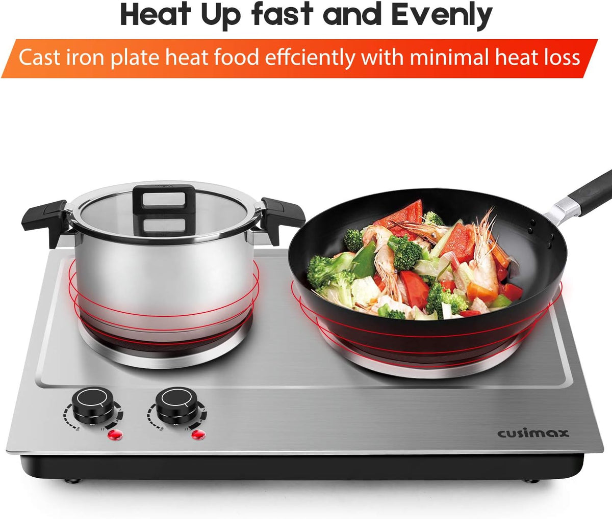 1800W Stainless Steel Silver Double Electric Hot Plate G717415