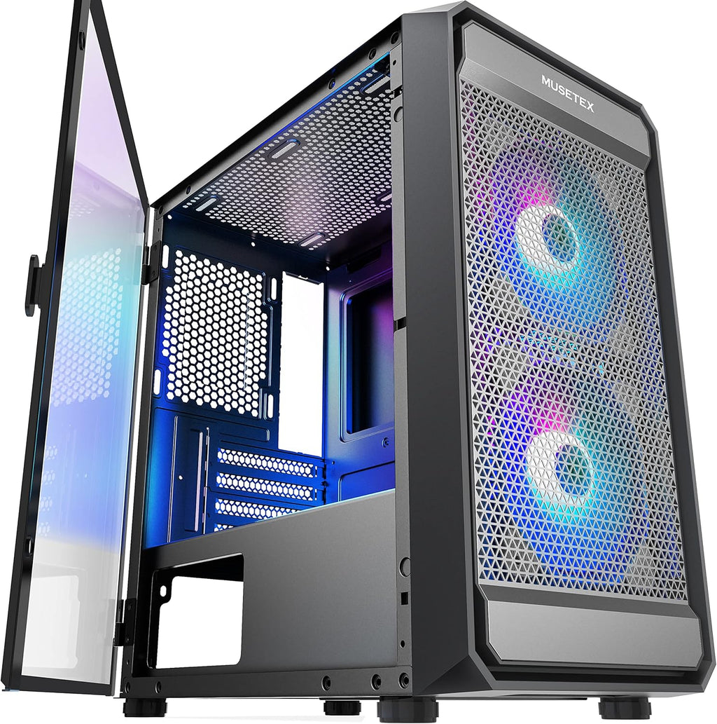 Micro-ATX PC Case with 2 ARGB Fans Type-C USB 3.0 Mesh Front Tempered Glass L888