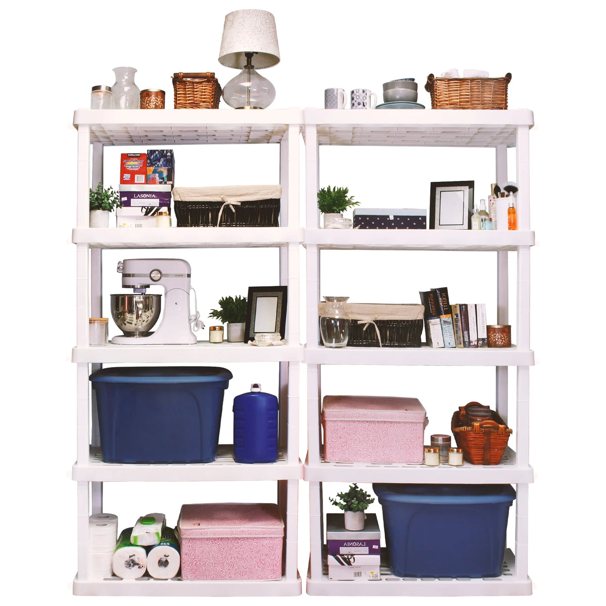 5 Shelf Plastic Shelving, 2 Pack, White, 750 lbs Capacity A94927