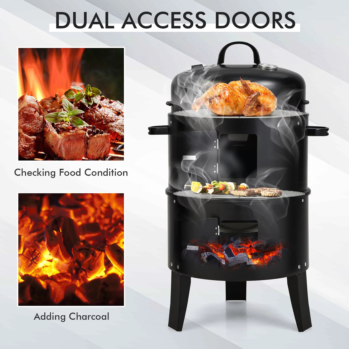 Charcoal Smoker Grill with Detachable 2 Layer C416