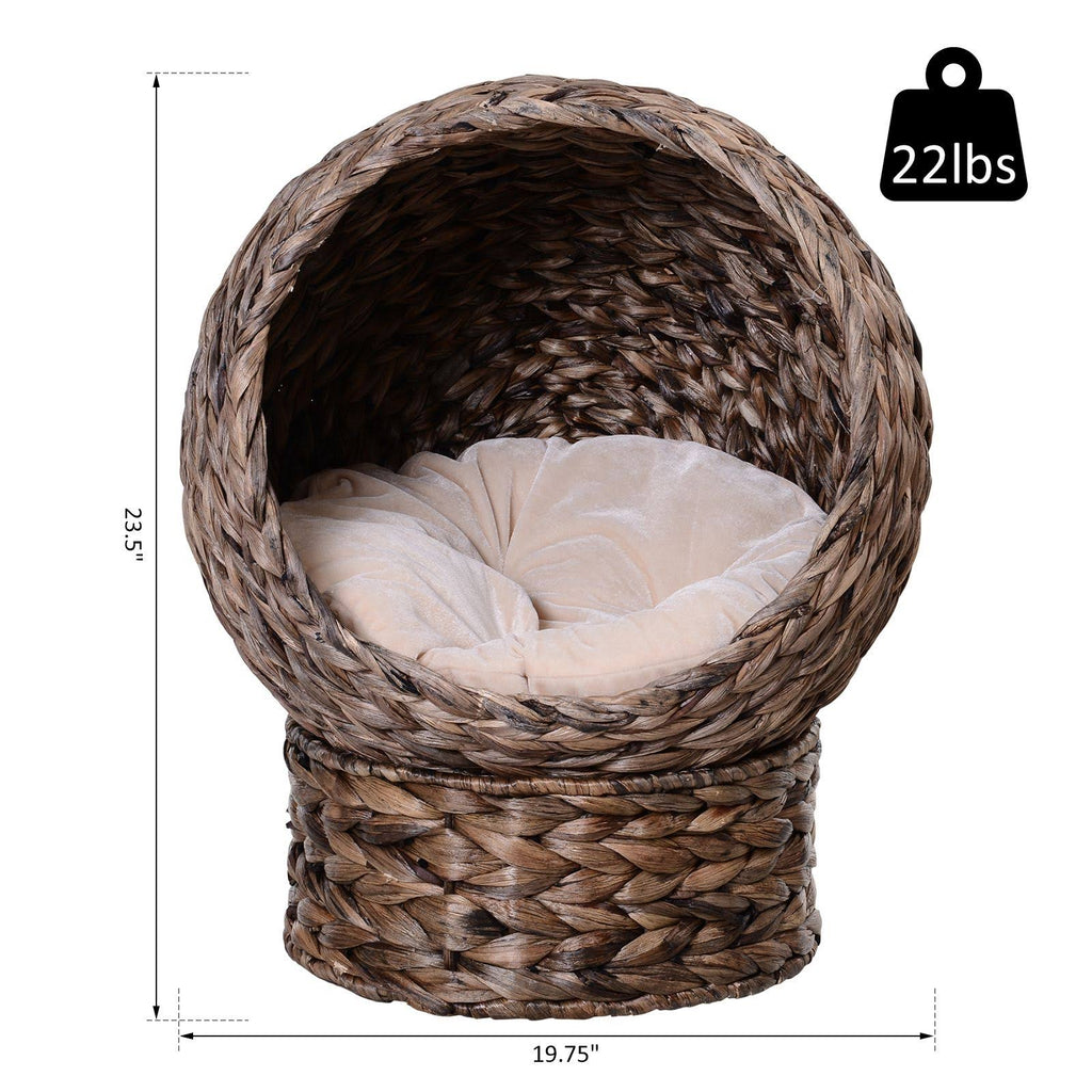 Hooded Rattan Wicker Elevated Cat House with Mat V294