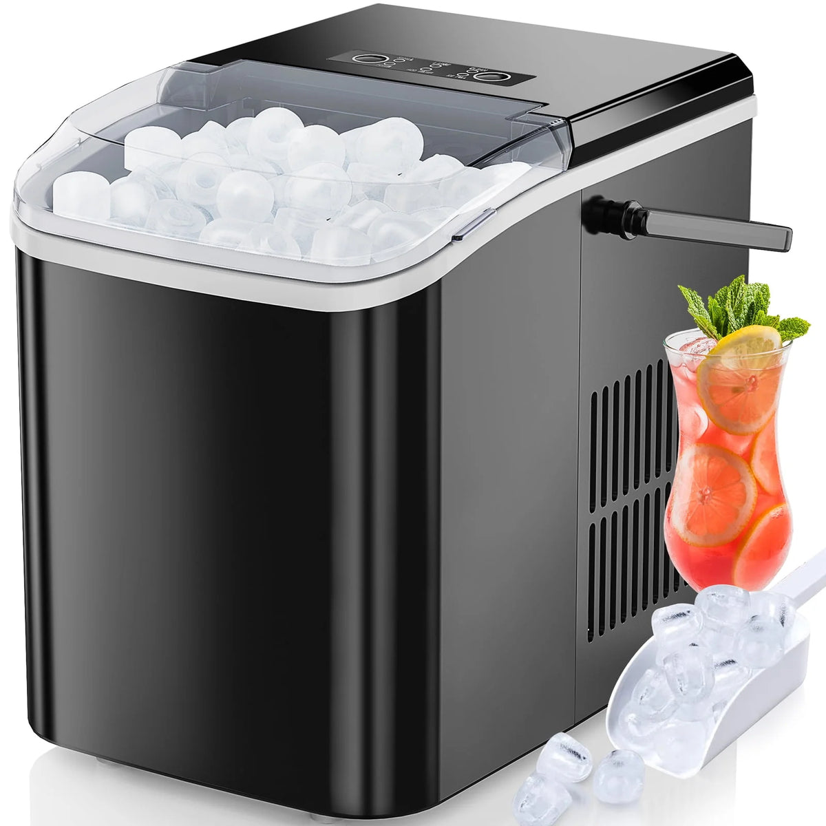 Black Portable Countertop Ice Maker with Handle and Ice Scoop X900815