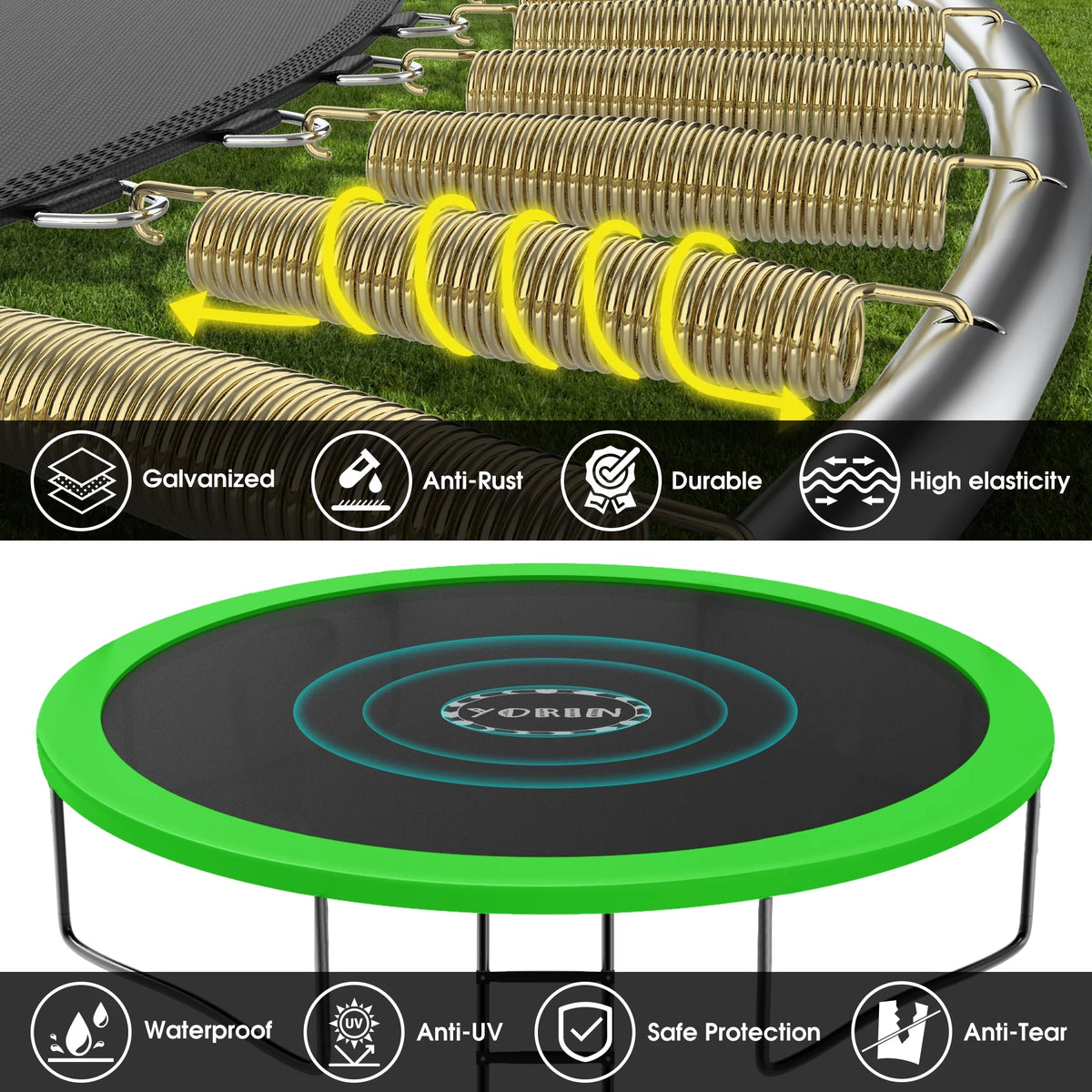 8 FT Round Trampoline with Enclosure Net and Ladder R17999