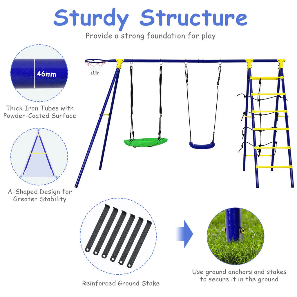 Kids Swing Set with Basketball Hoop & Climbing Ladder S96014