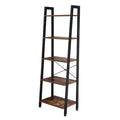 4-Tier Ladder Shelf Bookcase Rustic Wood and Metal Shelving Unit Brown S268471