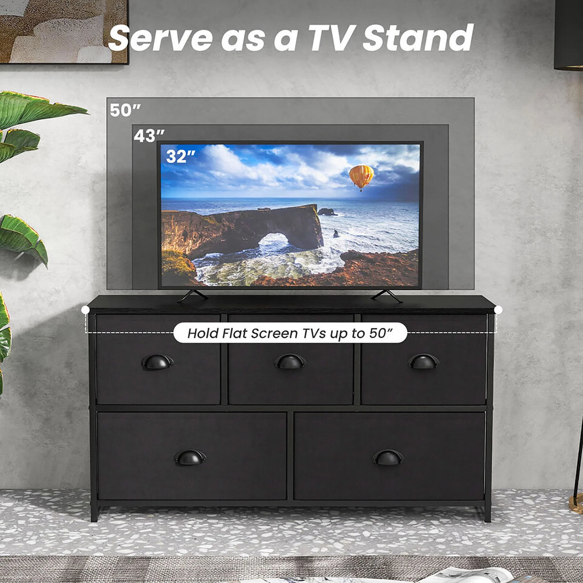 5 Drawer Dresser with Fabric Bins Q437818