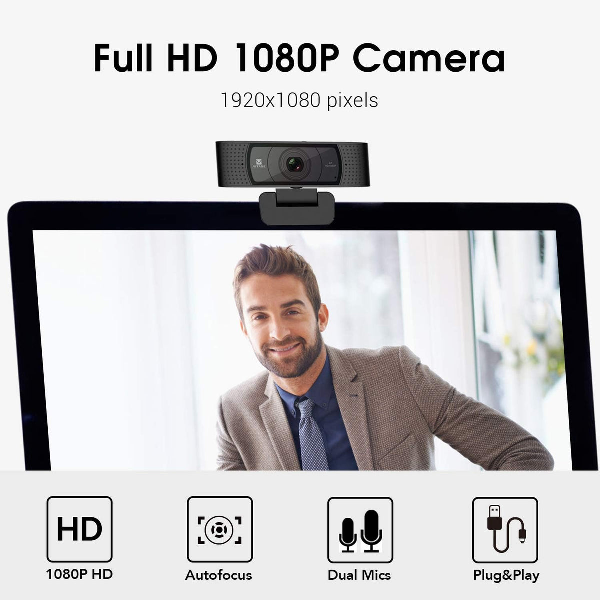 1080P Webcam with Microphone & Cover Slide T421006