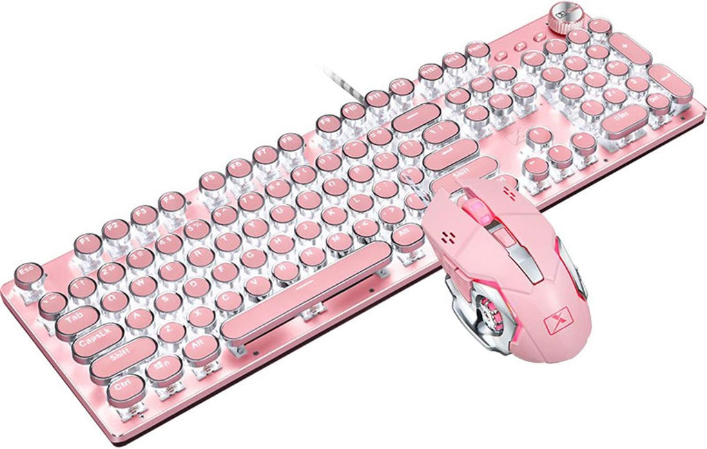 Pink Mechanical Gaming Keyboard with Wrist Rest and Mouse N83617