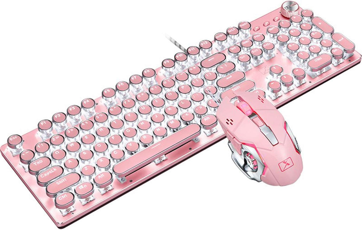 Pink Mechanical Gaming Keyboard with Wrist Rest and Mouse N83617