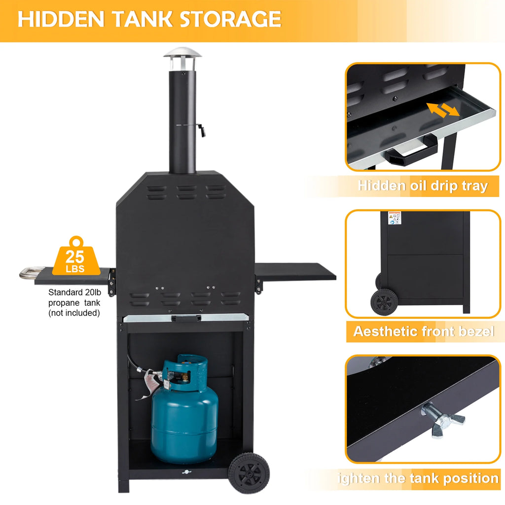 12 Propane Gas Pizza Oven with 2 Foldable Shelves and Wheels W1795