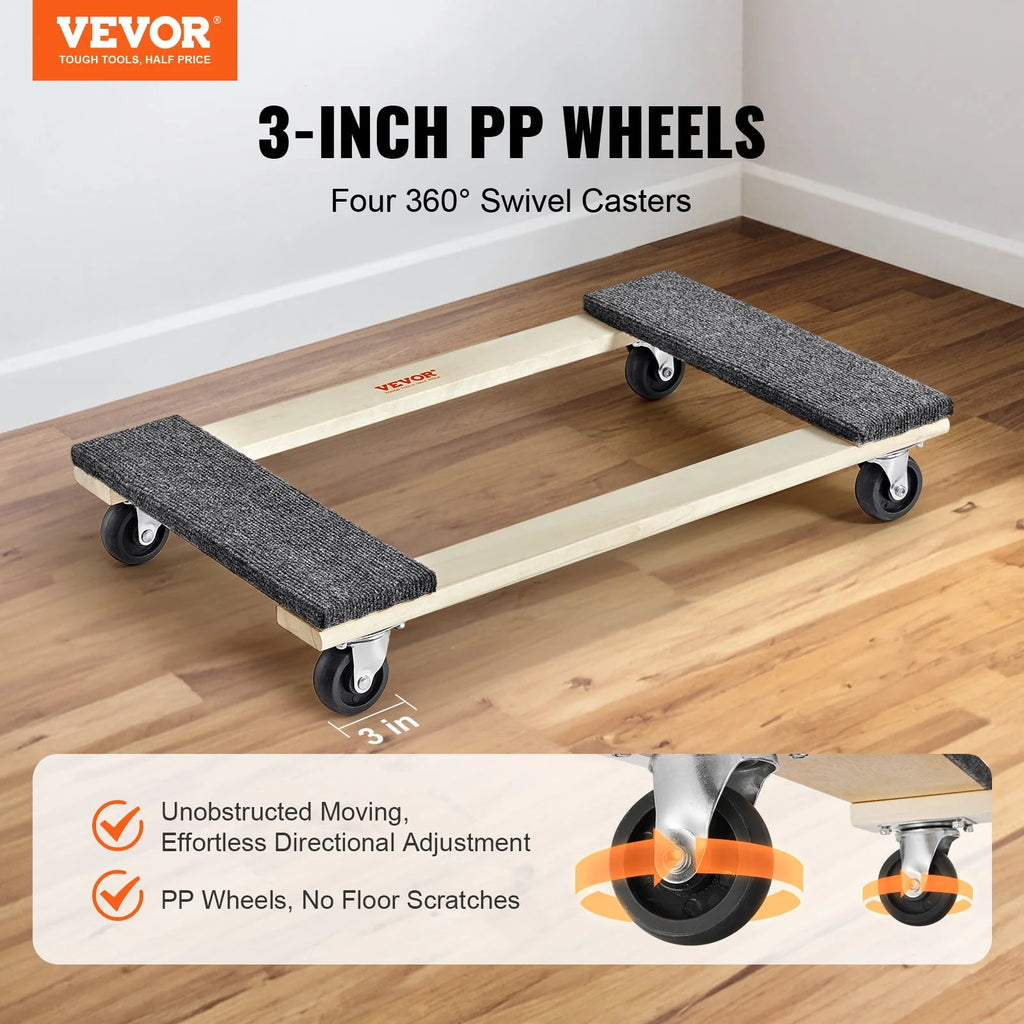 Furniture Dolly 1000 lb Capacity 4 Rolling Wheels Wood Z282143