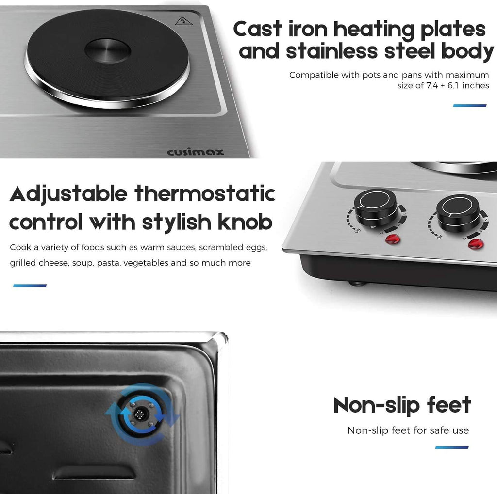 1800W Stainless Steel Silver Double Electric Hot Plate G717415