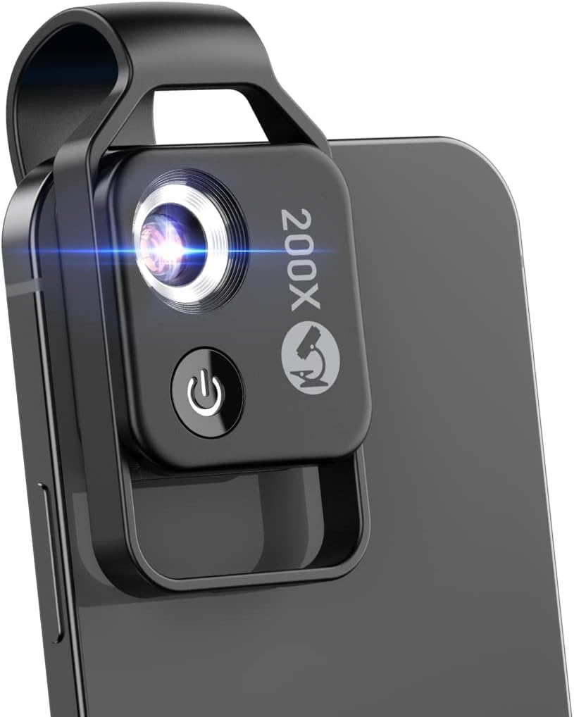 200X Mini Pocket Microscope with LED Light and Universal Clip B488488