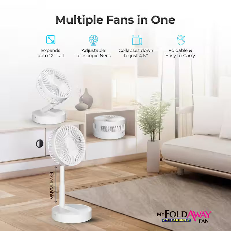 2-in-1 Adjustable Height Foldable Portable Rechargeable Floor and Table Fan M6463