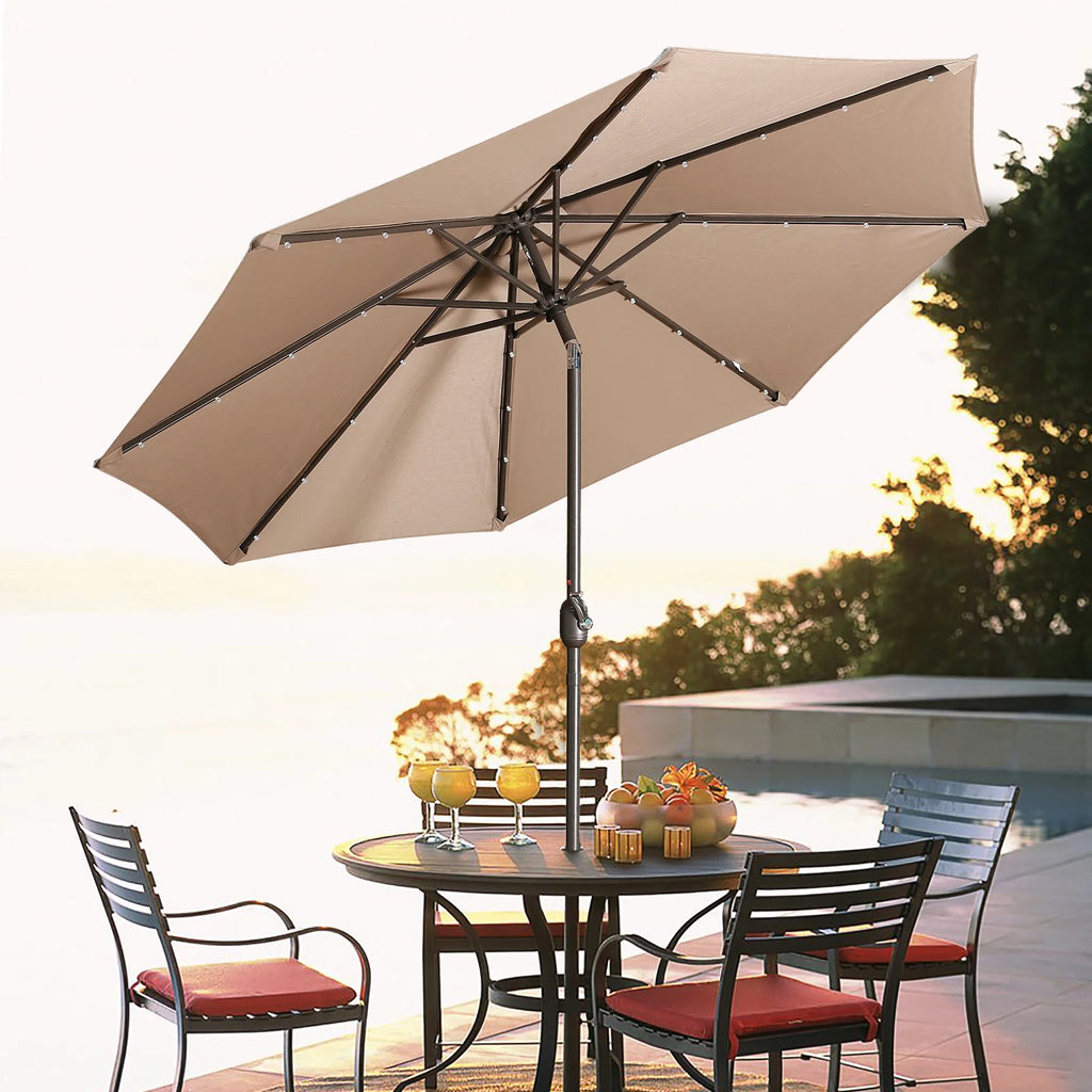 9ft LED Solar Patio Umbrella with Tilt and Crank B33834