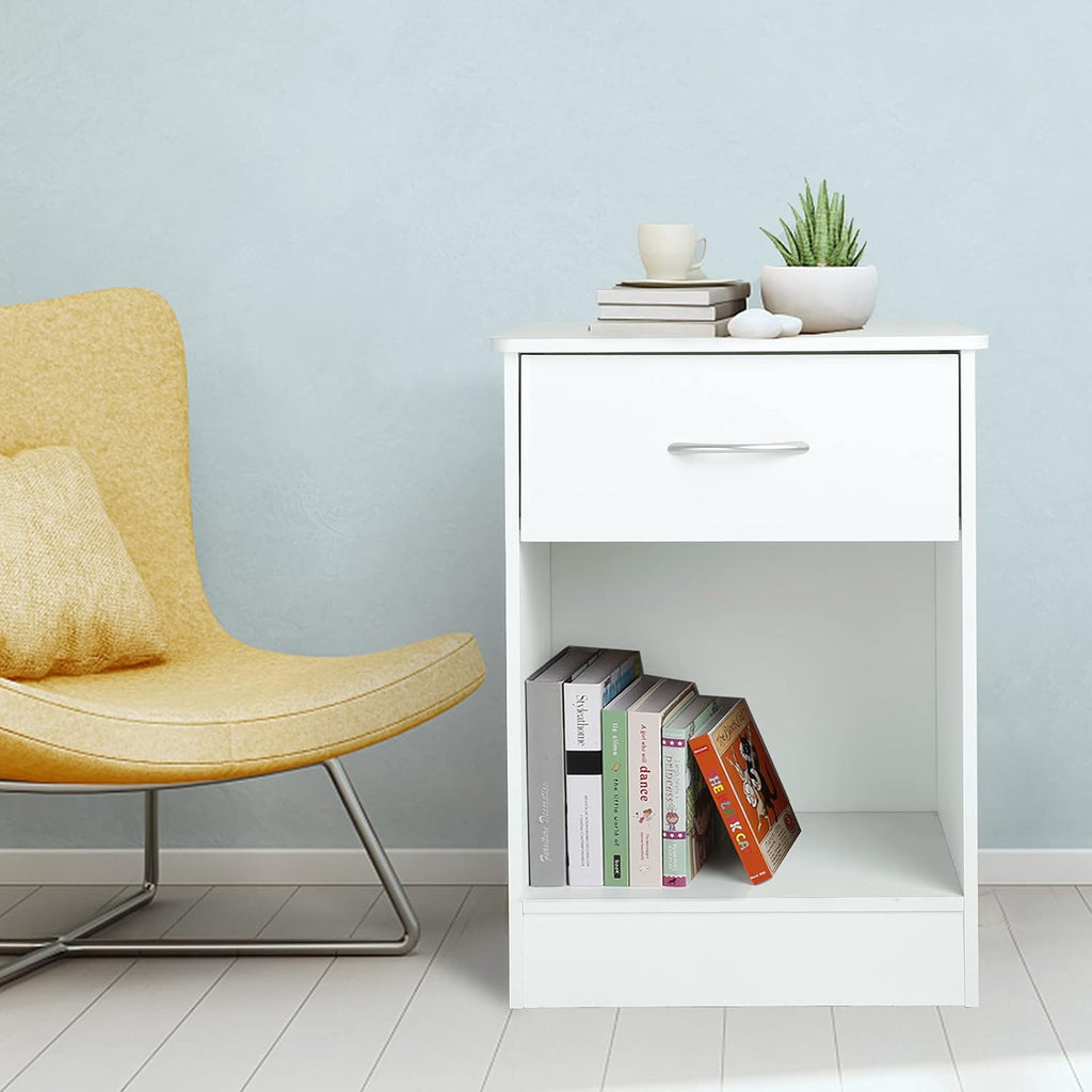 White Nightstand with Drawer W366
