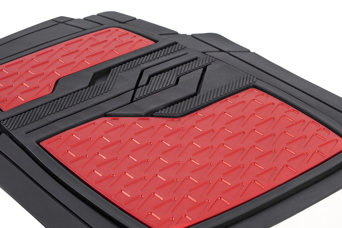 4PC Rubber Floor Mats Metallic Plate Red Universal Fit H936