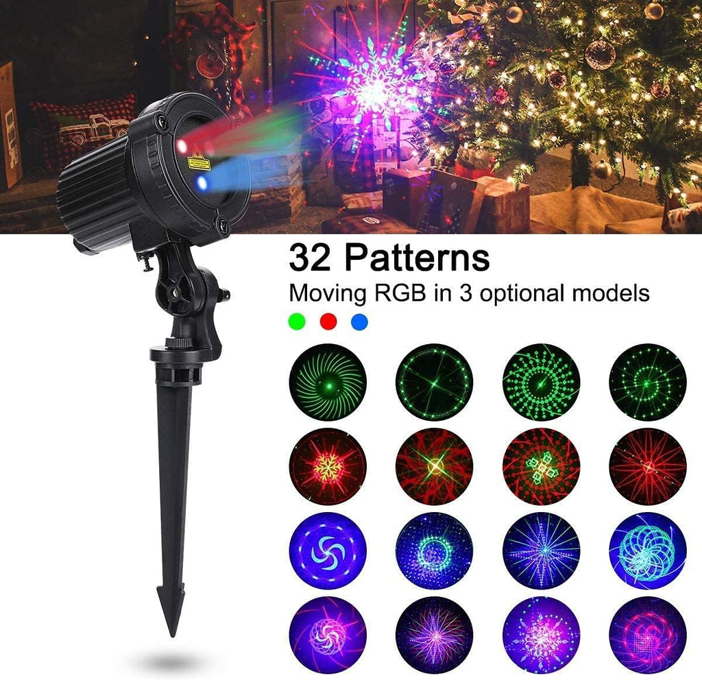 Christmas Projection Lights Outdoor Projector RGB 32 Motion Patterns Waterproof IP65 with Remote & Timer Q347