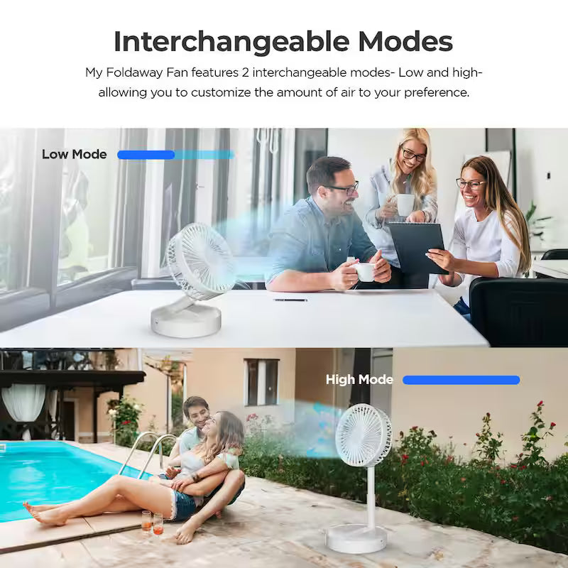 2-in-1 Adjustable Height Foldable Portable Rechargeable Floor and Table Fan M6463