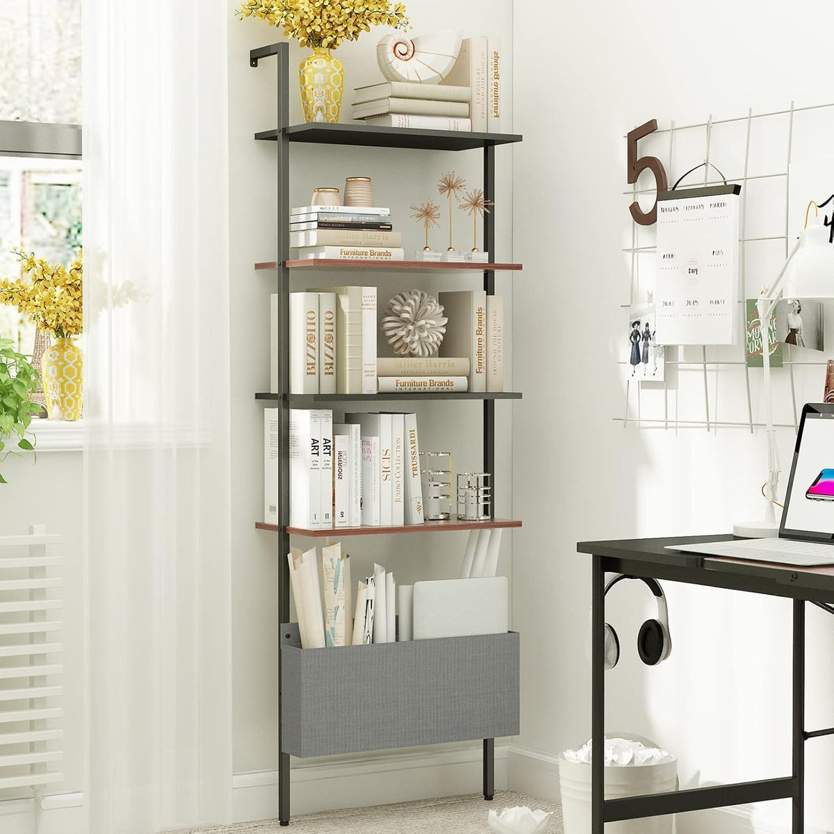 Oak 4-Tier Wall Mount Bookshelf D1156