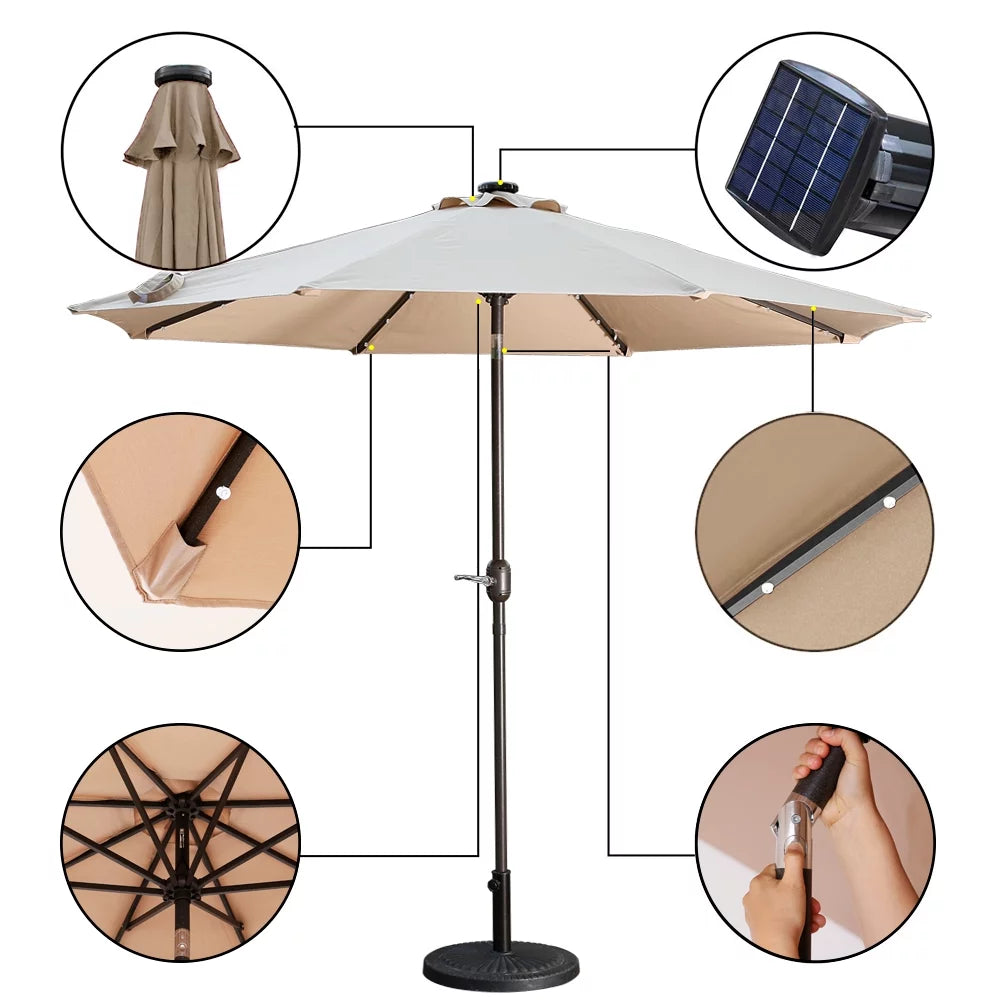 9ft LED Solar Patio Umbrella with Tilt and Crank B33834