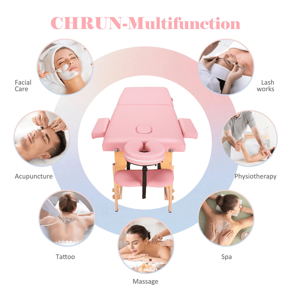 Pink Portable Massage Table 84 Inches 2 Fold Adjustable N89321