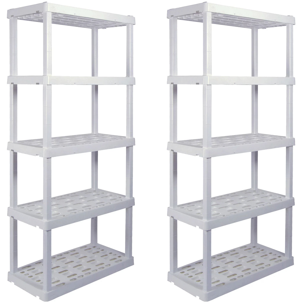 5 Shelf Plastic Shelving, 2 Pack, White, 750 lbs Capacity A94927
