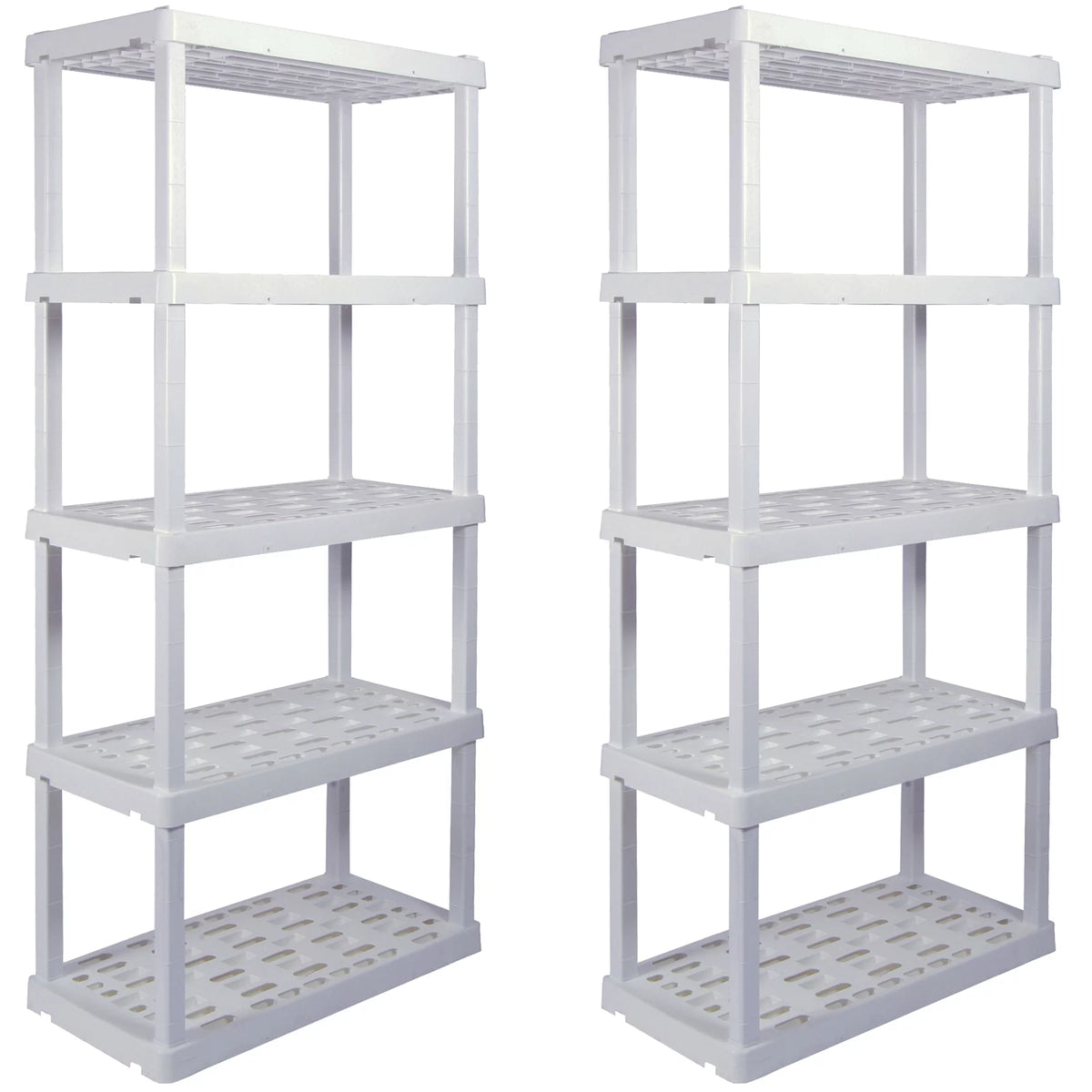 5 Shelf Plastic Shelving, 2 Pack, White, 750 lbs Capacity A94927