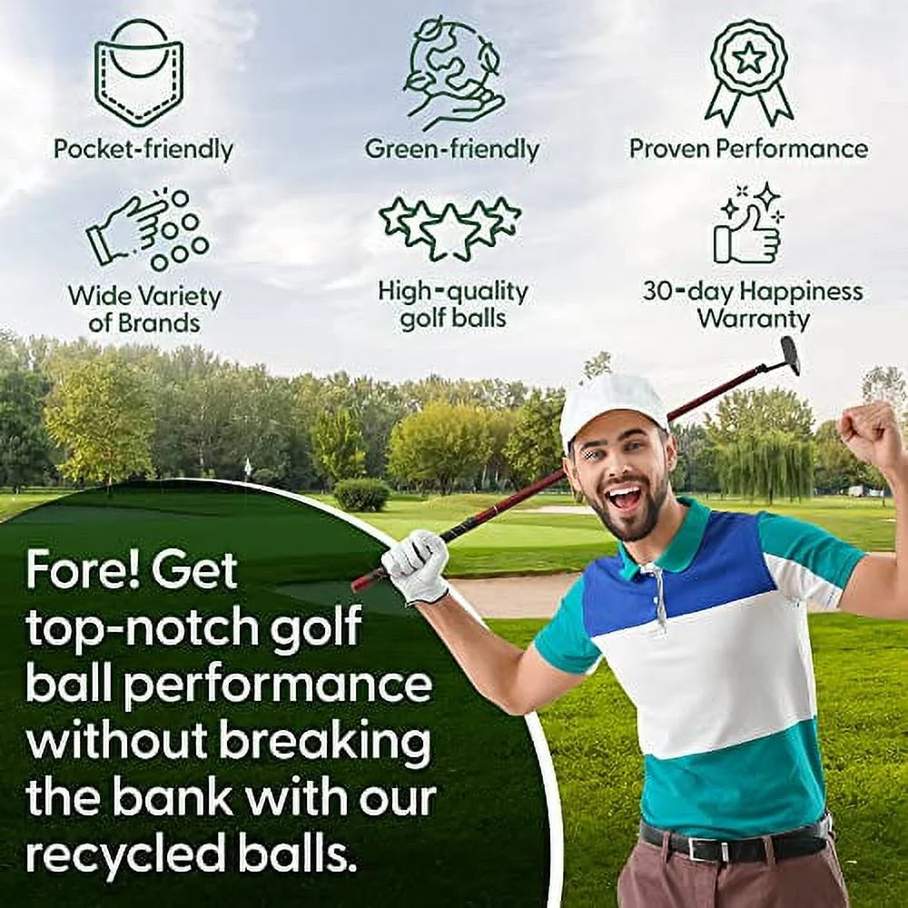 100 Pack Recycled Golf Balls with 15 Tees and Mesh Carrying Bag M345