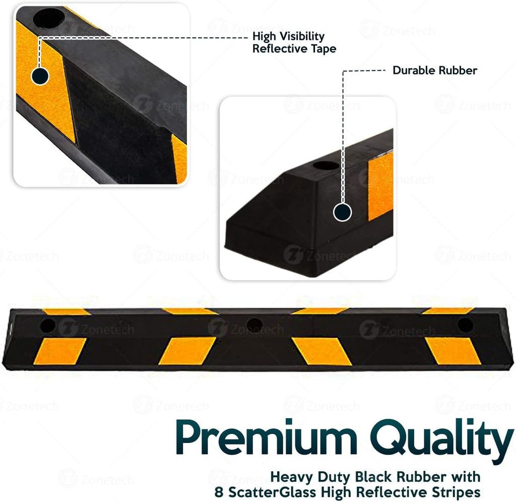 Large Heavy Duty Rubber Parking Curb with Yellow Reflective Tape W778748