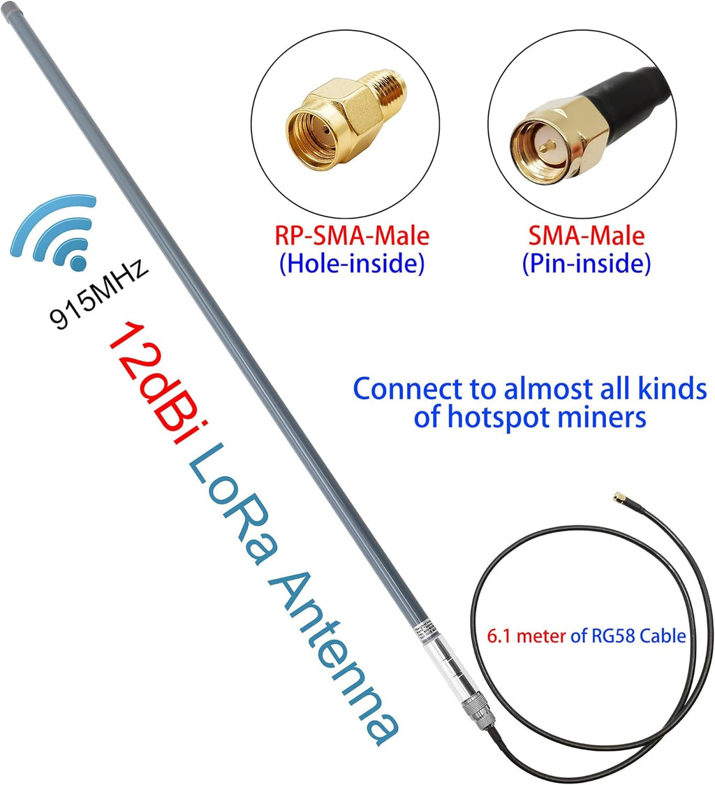 12dBi LoRa Gateway Antenna with 3.3ft N-Female to SMA-Male Extension Cable D676